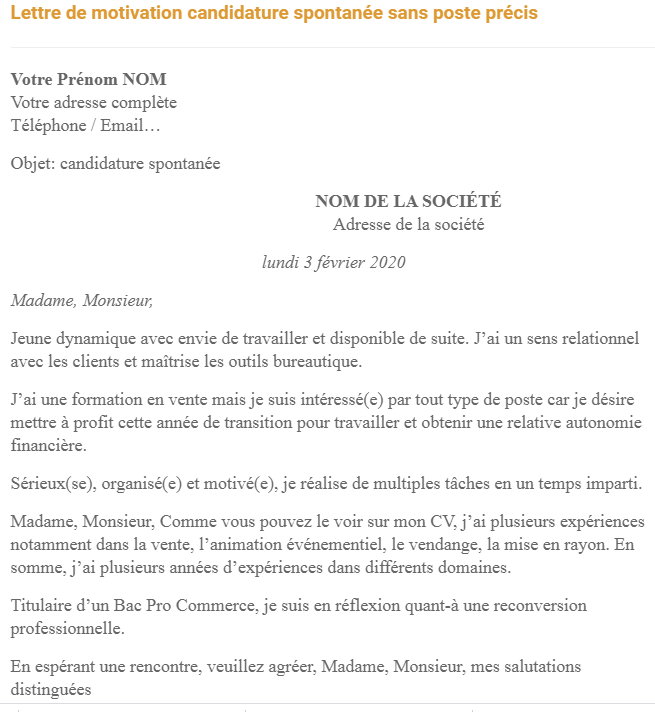 carta de presentación solicitud espontánea sin puesto específico