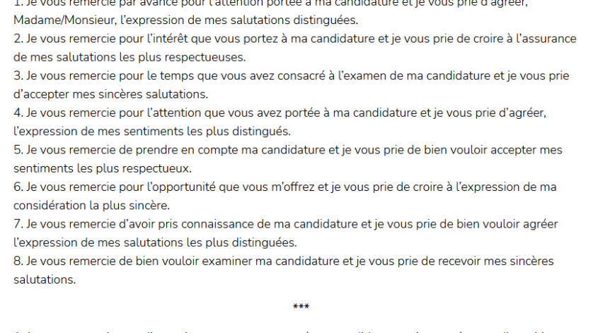 formules de politesse fin de lettre de motivation