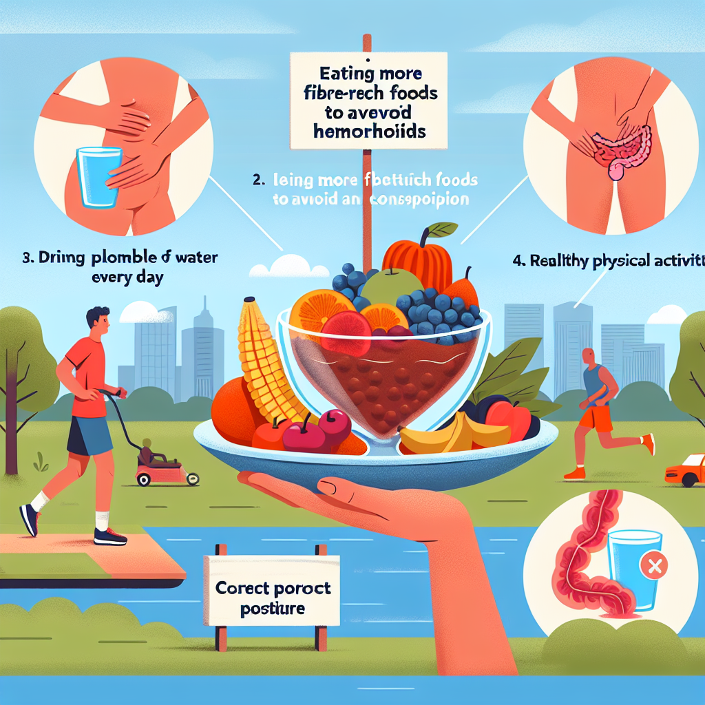 Conseils Pratiques pour Prévenir les Hémorroïdes Il existe des mesures simples que vous pouvez prendre pour réduire le risque d’hémorroïdes : Mangez plus d\'aliments contenant des fibres pour éviter la constipation. Buvez suffisamment d’eau chaque jour. Pratiquez régulièrement une activité physique. Adoptez une bonne posture lors des selles.