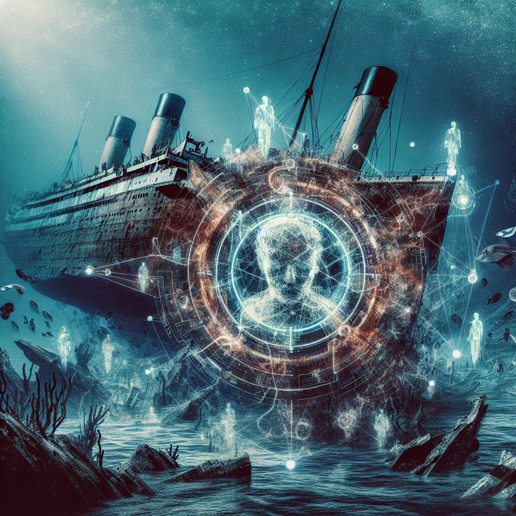 \"Création graphique : Représentation visuelle de la question concernant l\'absence de restes humains retrouvés sur l\'épave du Titanic\"