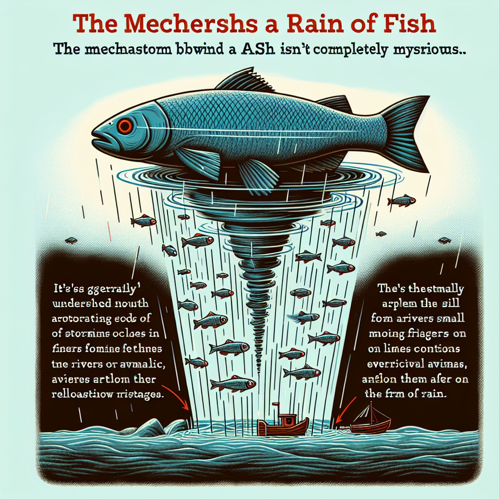 Le mécanisme derrière la pluie de poissons n\'est pas complètement mystérieux. Il est généralement admis que des trombes marines, qui sont des colonnes d\'air tournantes formées dans des conditions de tempête, peuvent soulever de petits poissons et d\'autres animaux aquatiques depuis les rivières ou les lacs dans les airs. Ces vents violents transportent ensuite ces animaux sur de grandes distances avant de les relâcher, souvent sous forme de pluie.