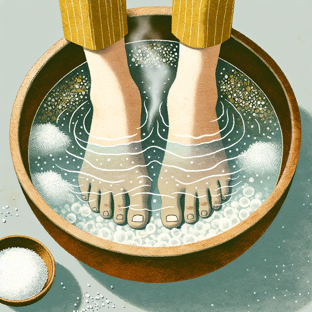 Un bain de pieds avec du vinaigre de cidre ou du sel peut aider à réduire les odeurs. Pour ce faire, mélangez une part de vinaigre pour deux parts d\'eau chaude et trempez vos pieds pendant 15-20 minutes.