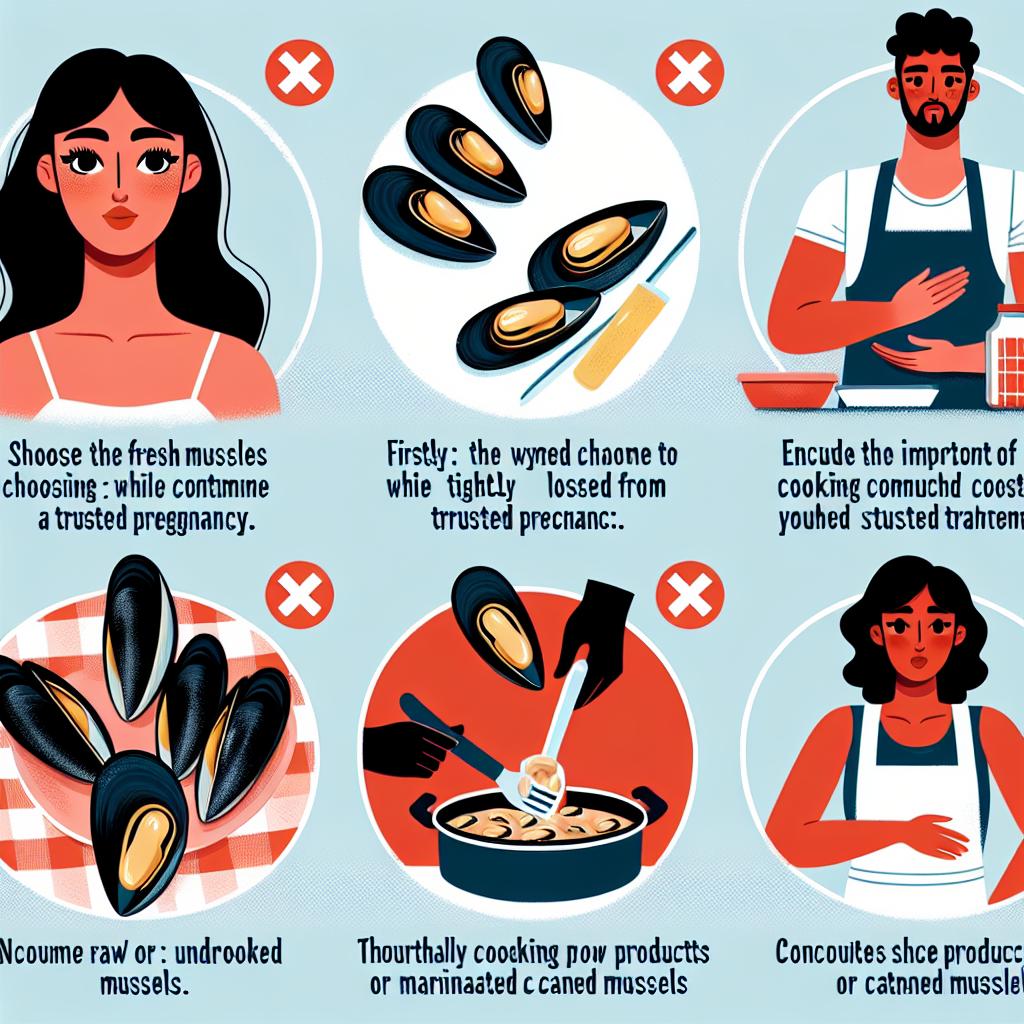 Précautions à prendre
Bien que les moules puissent être consommées pendant la grossesse, certaines précautions sont nécessaires pour éviter tout risque potentiel :
Assurez-vous de la fraîcheur : Optez uniquement pour des moules fraîches et provenant de sources fiables. Les moules doivent être bien fermées et non ouvertes avant la cuisson.
Cuisinez-les correctement : Les moules doivent être cuites complètement pour éliminer les bactéries et autres agents pathogènes. Évitez les moules crues ou peu cuites, qui pourraient présenter des risques.
Évitez les préparations à risque : Les moules marinées ou en conserve peuvent être consommées, mais vérifiez toujours la date de péremption et la qualité des produits.