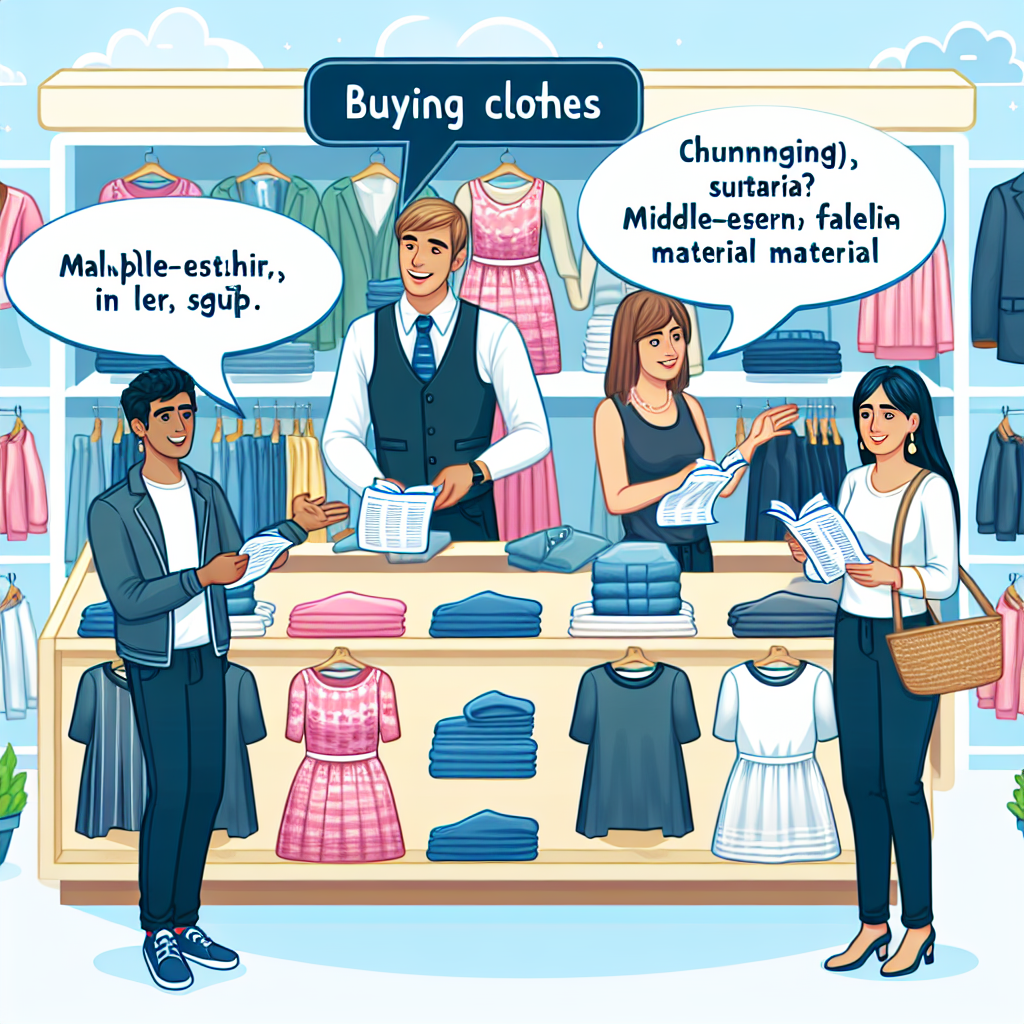 Apprendre l’anglais en mode dialogues: Acheter des vêtements (inclure de vraies dialogues du contexte dans l\'image)