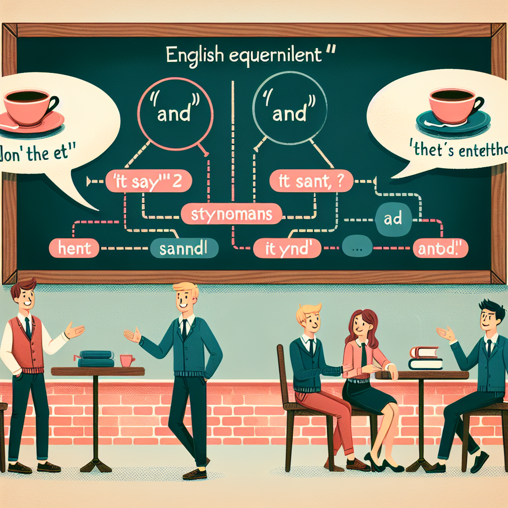 Comment on dit \"et\" en anglais, Synonymes et des 4 bules de dialogues avec des phrases utilisant \"et\" de Mise en situation (2 images sous différents contextes)