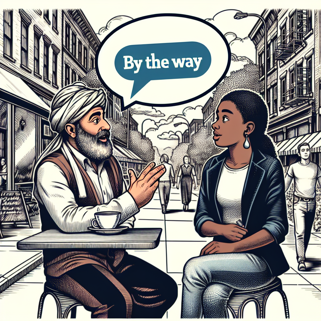 illustration en image dans une scène de la vie courante de l\'émotion dégagée par ce terme \"by the way\"