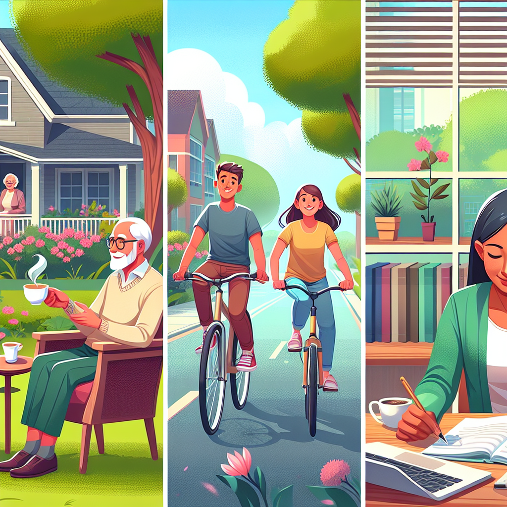 image pour: \"Sans souci\", \"pas de souci\" (imaginez une scène de la vie quotidienne et utilisez 3 images pour illustrer)