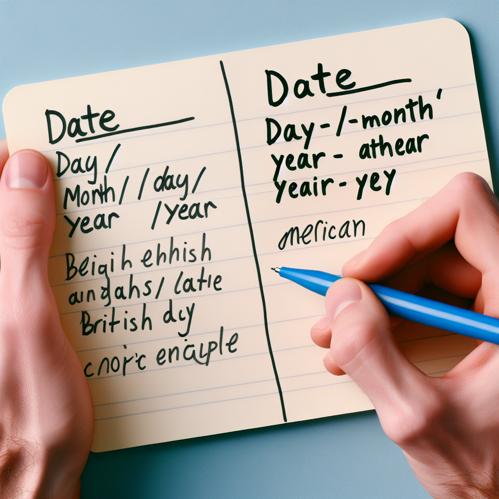 image réelle en couleur pour exemple d\'écriture: \"écrire date\" en anglais Britannique et en anglais Américain: