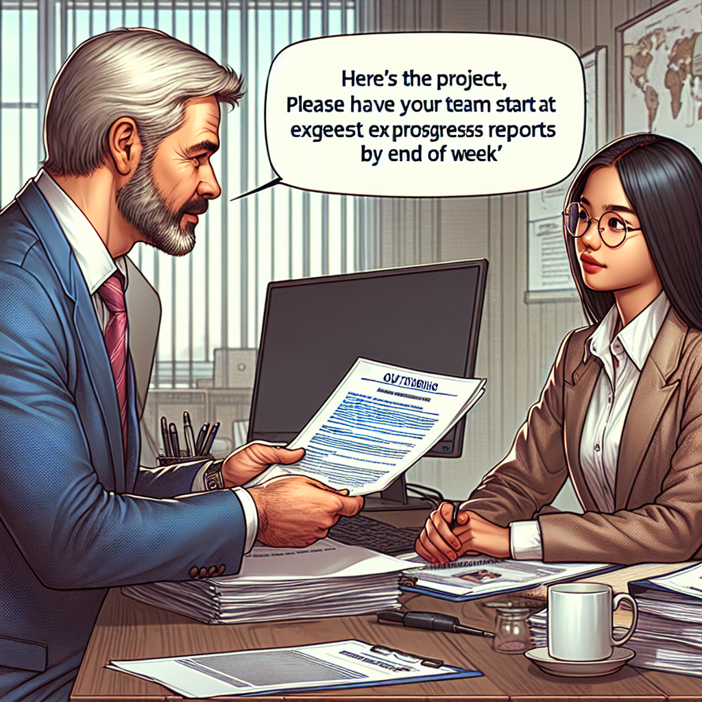 image réelle en couleur pour: \"Sous traitance\" en anglais (imaginez une scène dans son contexte principal avec 2 bulles de dialogues pour les personnes qui discutent sur la photo)