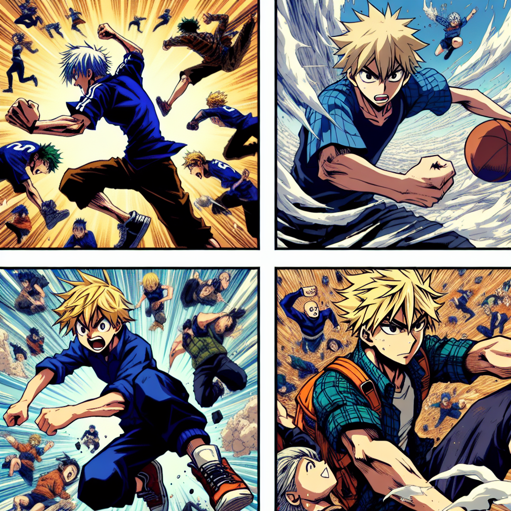 Produire 4 visuels pour illustrer ceci: Shōnen : Destinés principalement aux jeunes garçons, ces mangas regorgent d\'action, de défis personnels et de camaraderie. Un exemple culte est \"Naruto\".