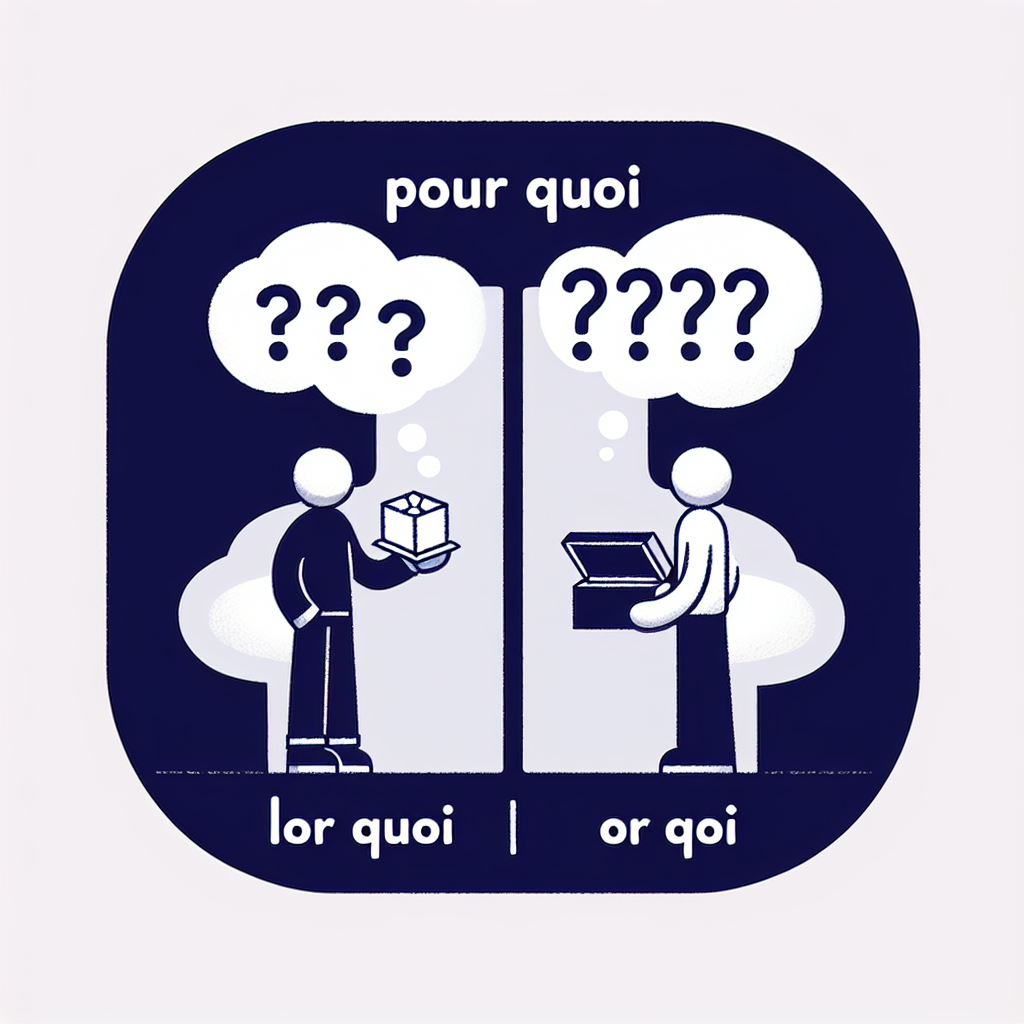 Imaginez une image pour ceci: \"Pourquoi\" : S\'écrit en un seul mot, il est utilisé pour poser une question sur la cause ou le motif de quelque chose. - \"Pour quoi\" : S\'écrit en deux mots, il est moins courant et peut être utilisé pour introduire une question sur l\'objet ou le but d\'une action.