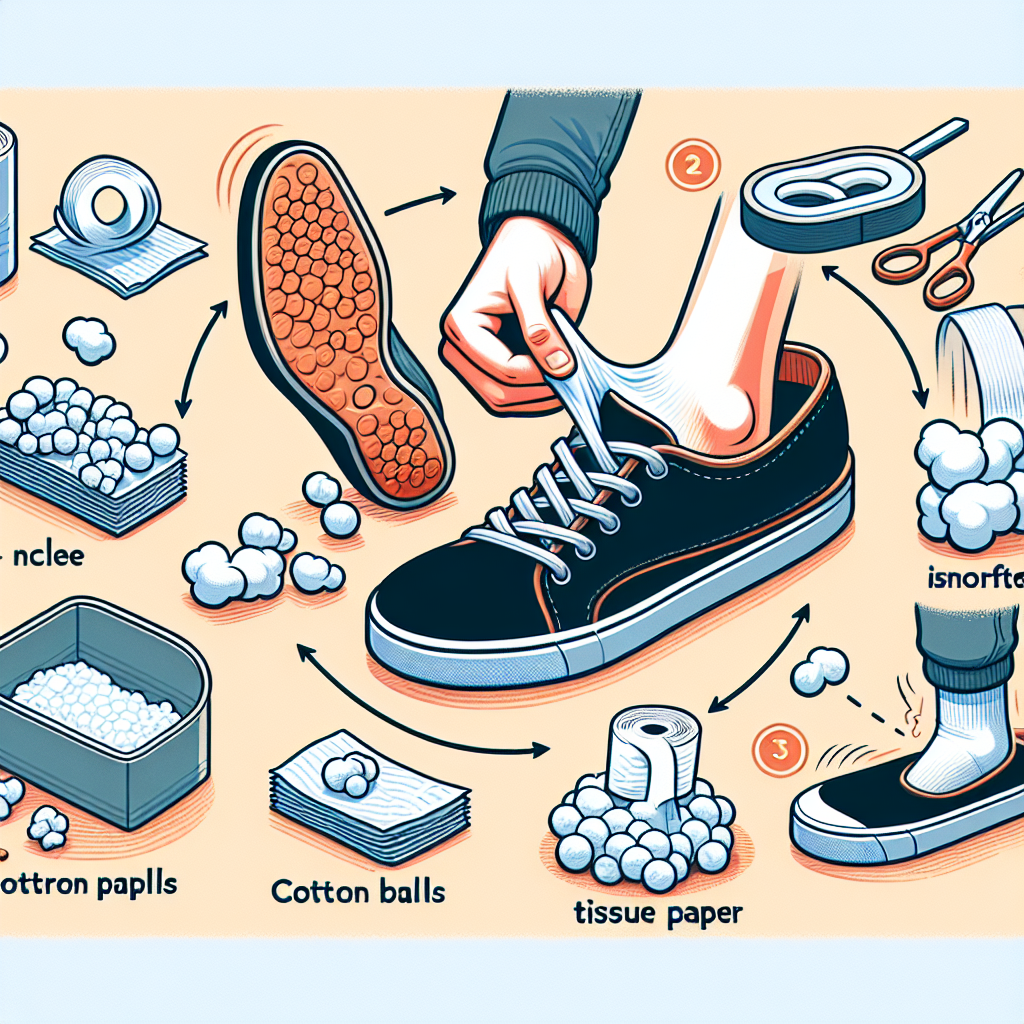 Astuce chaussure trop grandes: Si vos pieds ont tendance à glisser vers l’avant, une autre astuce consiste à combler l’espace en trop en insérant quelques éléments de rembourrage. On peut, par exemple, utiliser des boules de coton, du papier de soie, ou même du papier toilette en cas de besoin.